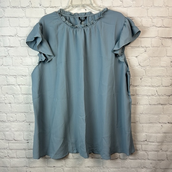 BloomChic Blue Mock Neck Cap Sleeve Ruffle Trim Blouse Plus Size 3X - Picture 2 of 6